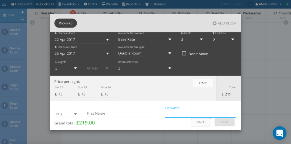 screenshot of Booking Factory